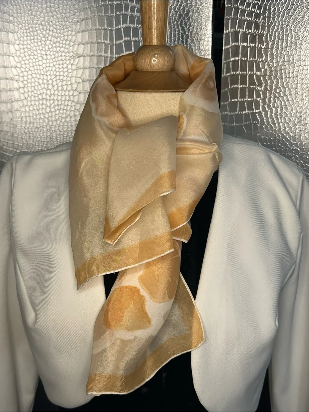Women's Floral Sheer Scarf in Peach and Beige